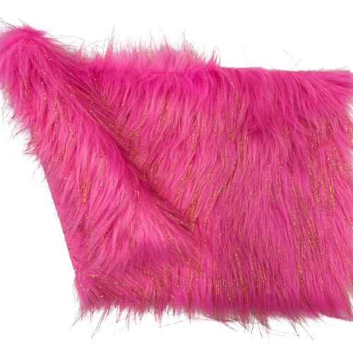 Hot Pink Tinsel Sparkle Glitter Long Pile Shaggy Faux Fur Fabric - Fashion Fabrics LLC