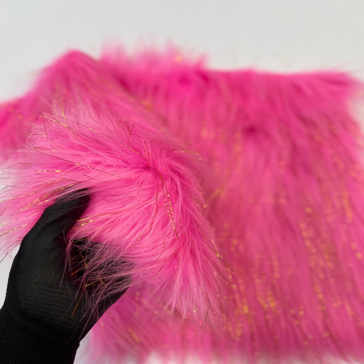 Hot Pink Tinsel Sparkle Glitter Long Pile Shaggy Faux Fur Fabric - Fashion Fabrics LLC