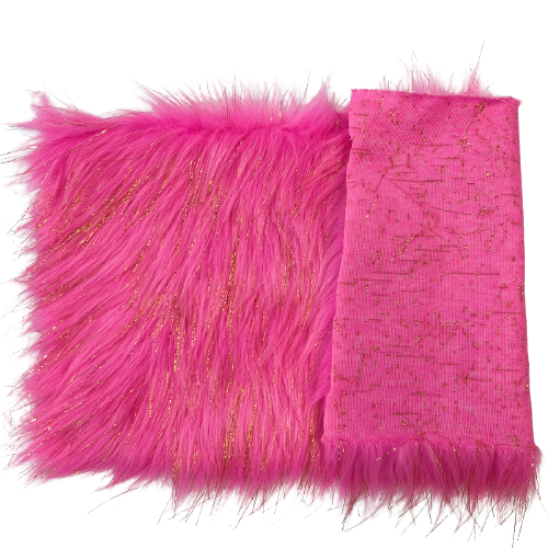 Hot Pink Tinsel Sparkle Glitter Long Pile Shaggy Faux Fur Fabric - Fashion Fabrics LLC