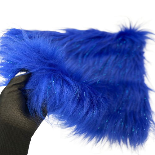 Royal Blue Tinsel Sparkle Glitter Long Pile Shaggy Faux Fur Fabric - Fashion Fabrics LLC