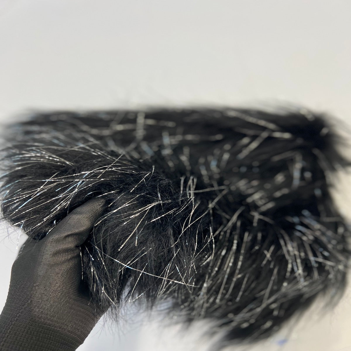 Black Tinsel Sparkle Glitter Long Pile Shaggy Faux Fur Fabric - Fashion Fabrics LLC