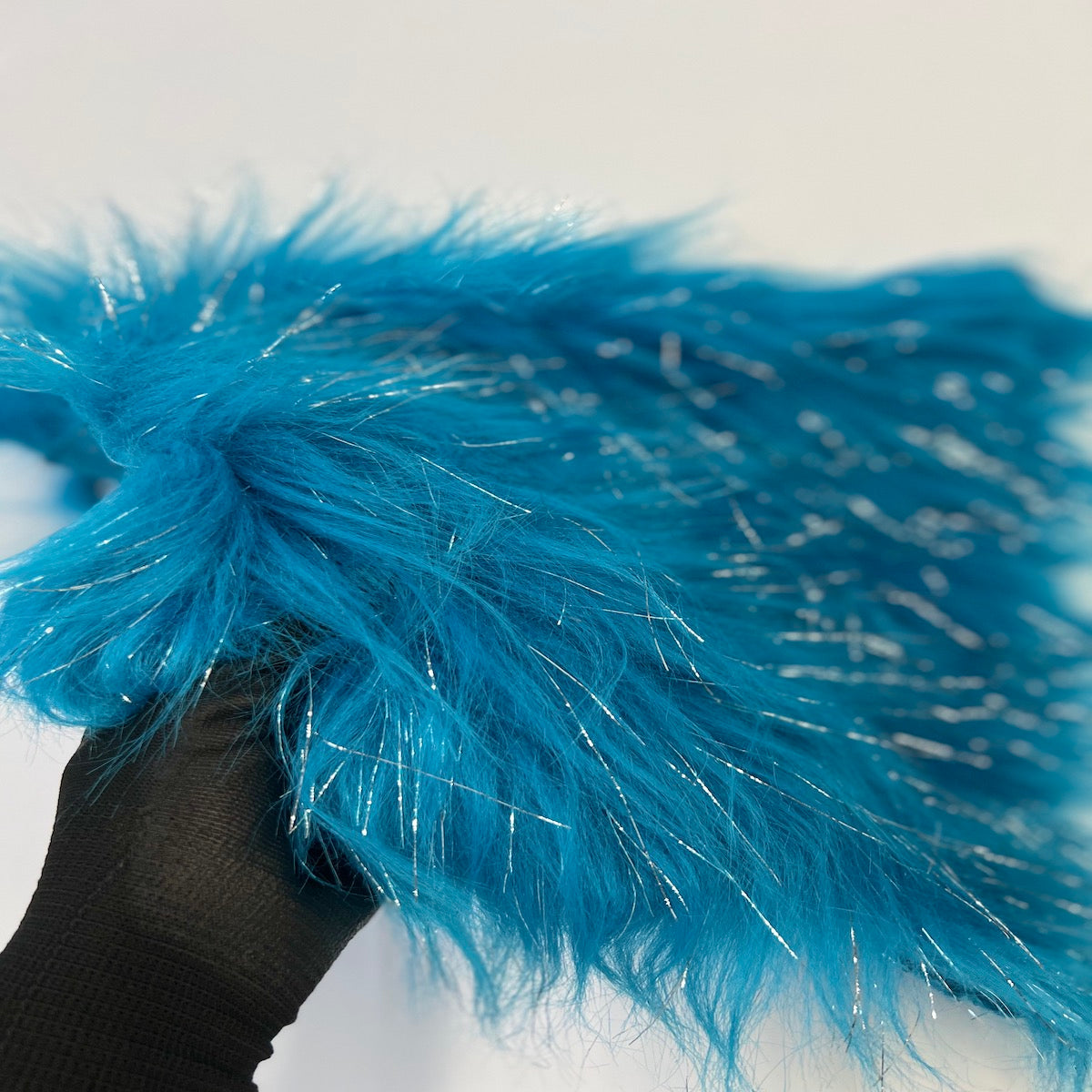 Turquoise Tinsel Sparkle Glitter Long Pile Shaggy Faux Fur Fabric - Fashion Fabrics LLC