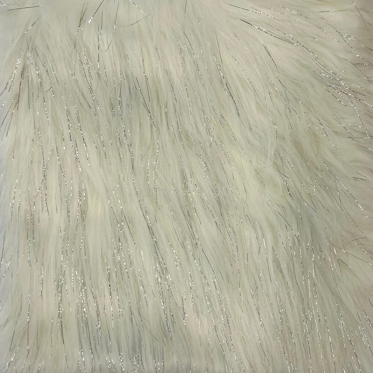 Ivory Tinsel Sparkle Glitter Long Pile Shaggy Faux Fur Fabric Fashion
