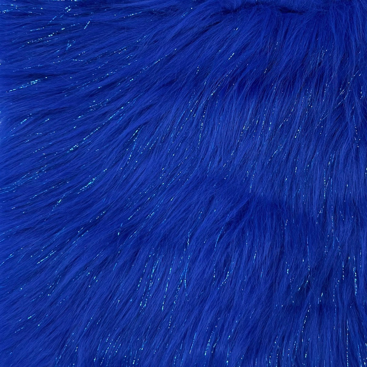 Royal Blue Tinsel Sparkle Glitter Long Pile Shaggy Faux Fur Fabric - Fashion Fabrics LLC