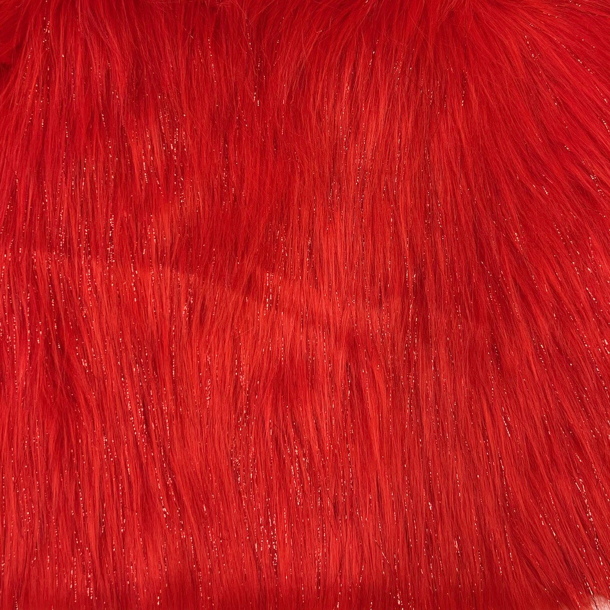 Red Tinsel Sparkle Glitter Long Pile Shaggy Faux Fur Fabric