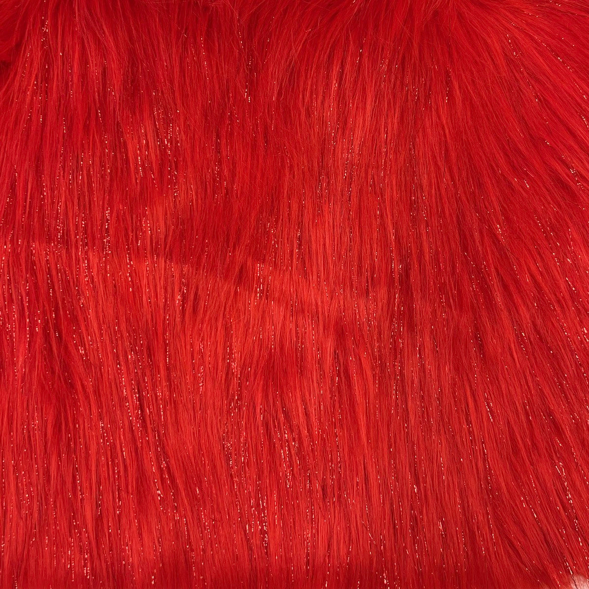 Red Tinsel Sparkle Glitter Long Pile Shaggy Faux Fur Fabric - Fashion Fabrics LLC
