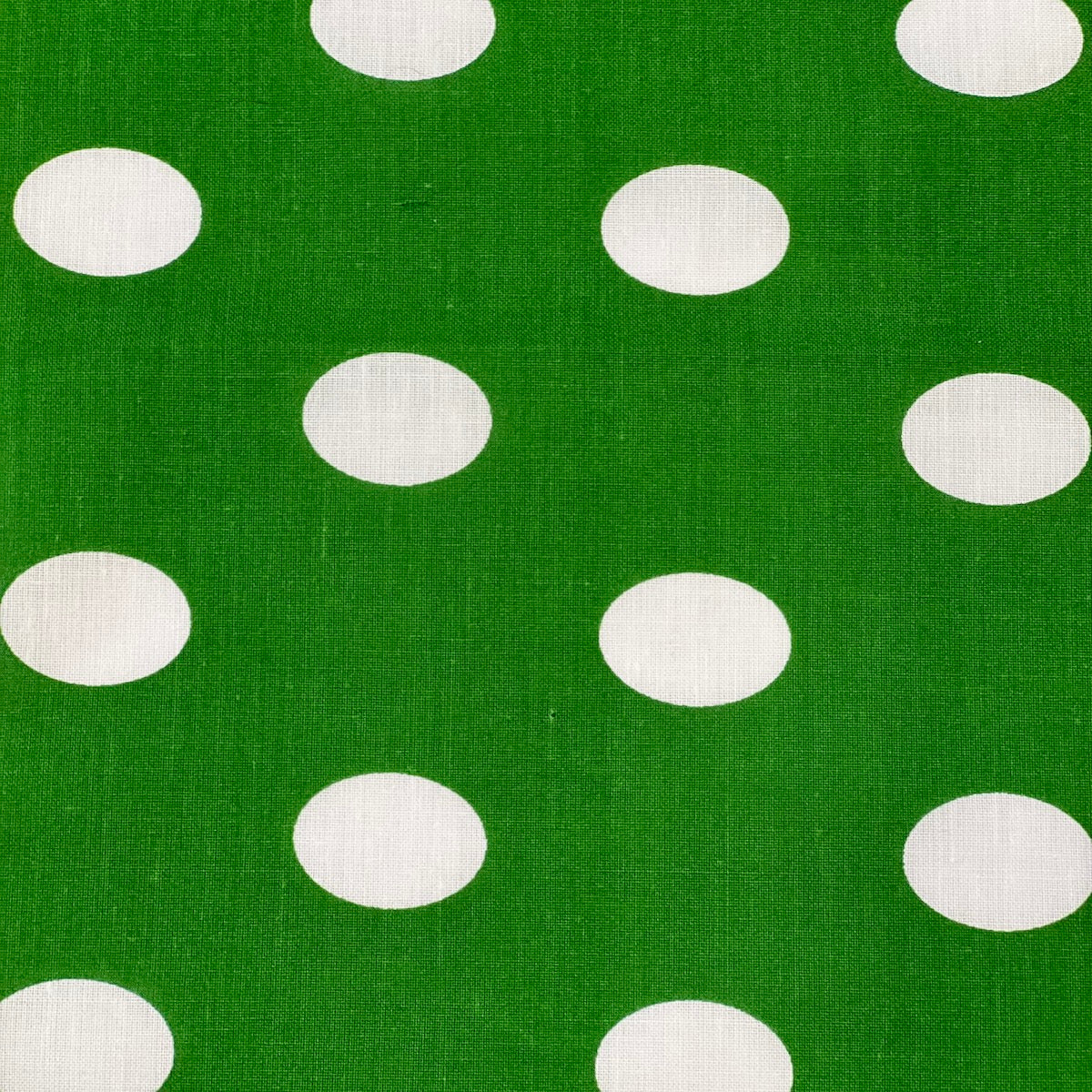 White | Green Big Polka Dot Printed Poly Cotton Fabric - Fashion Fabrics LLC