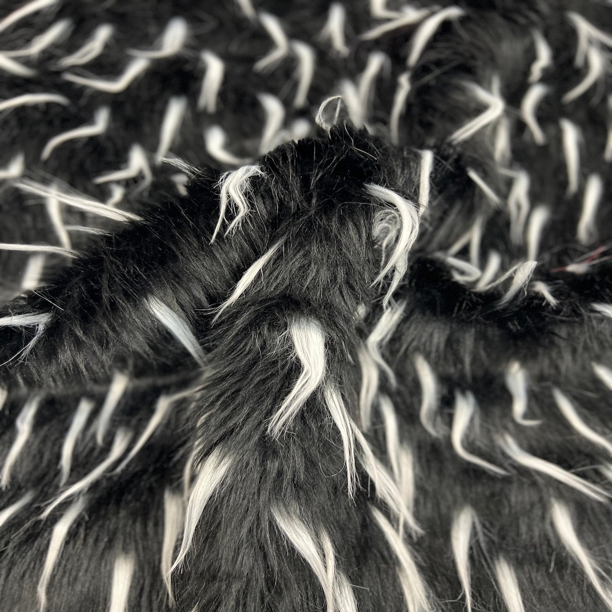 Black | White Two Tone Spike Shaggy Faux Fur Fabric - Fashion Fabrics LLC