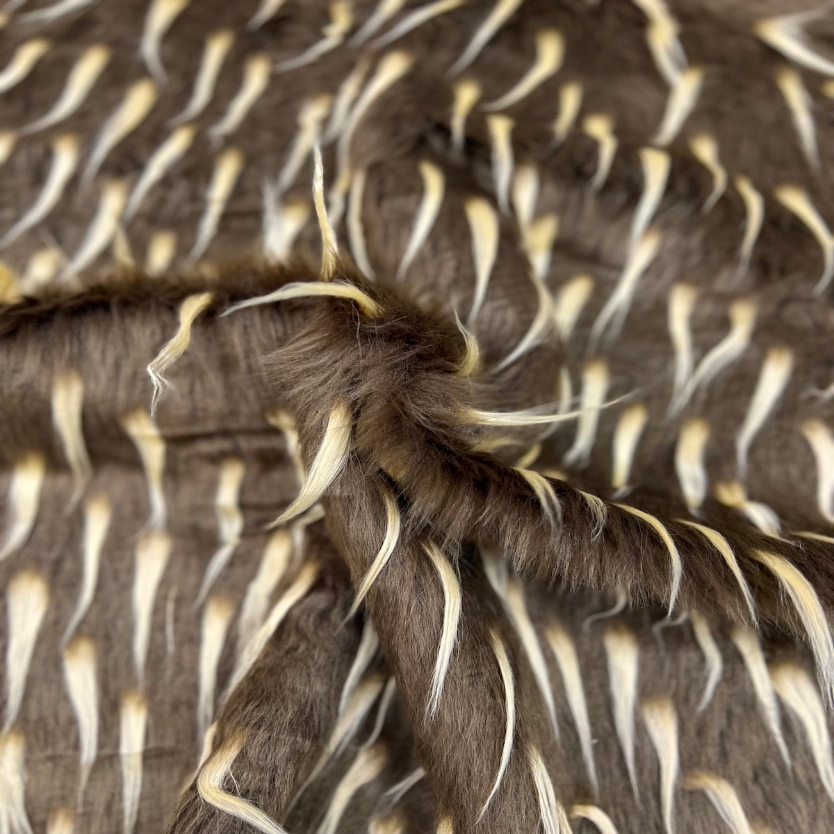 Brown | Beige Two Tone Spike Shaggy Faux Fur Fabric - Fashion Fabrics LLC