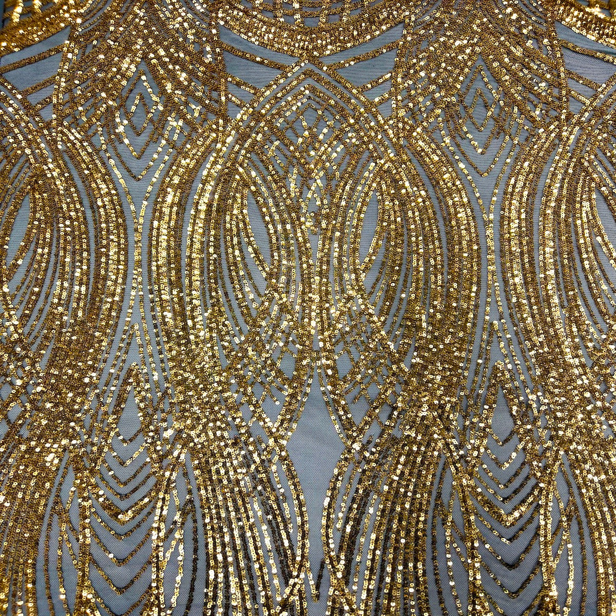 Gold Selena Wave Stretch Sequins Lace Fabric
