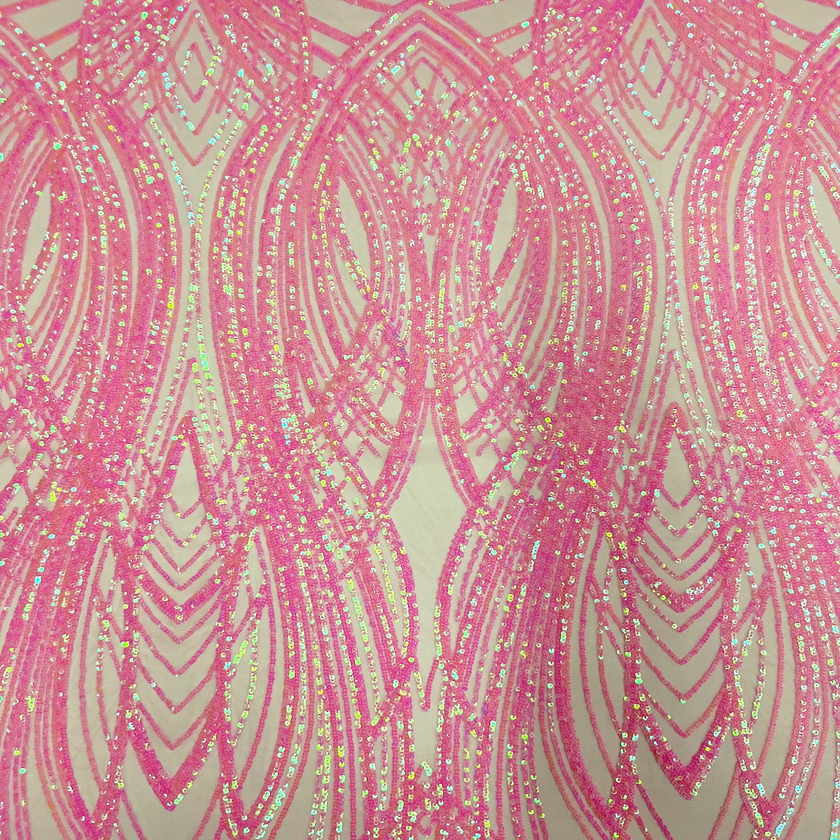 Iridescent Hot Pink Emma Stretch Velvet Fabric with Embroidery Sequin