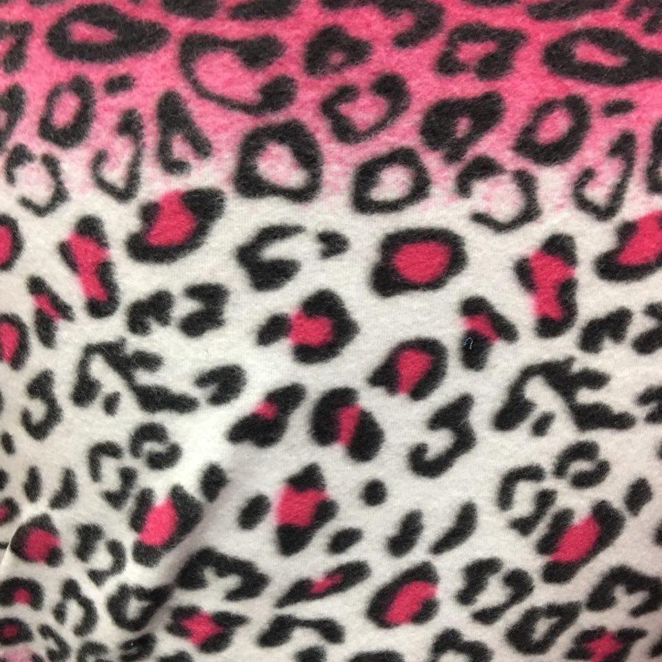 Pink White Black Leopard Print Fleece Fabric - Fashion Fabrics Los Angeles