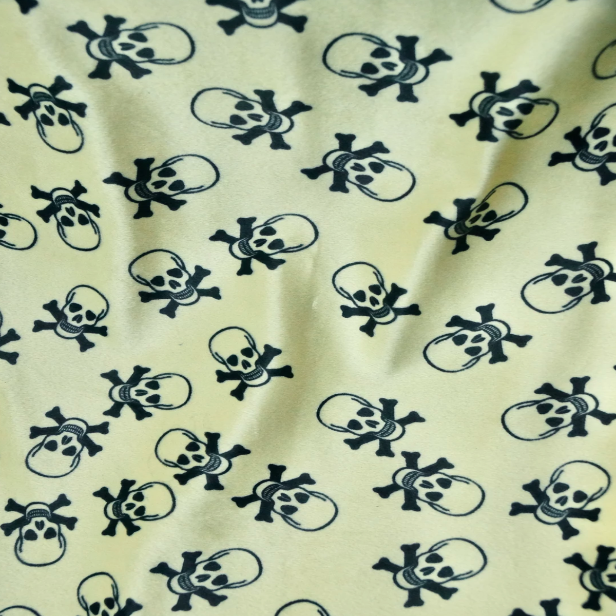 Banana Yellow Velboa Skull Print Faux Fur Fabric - Fashion Fabrics Los Angeles