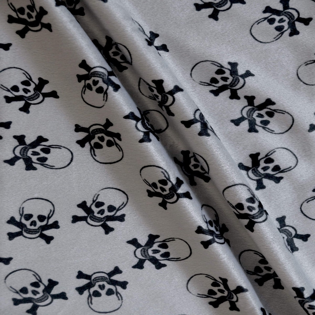 Gray Velboa Skull Print Faux Fur Fabric - Fashion Fabrics Los Angeles