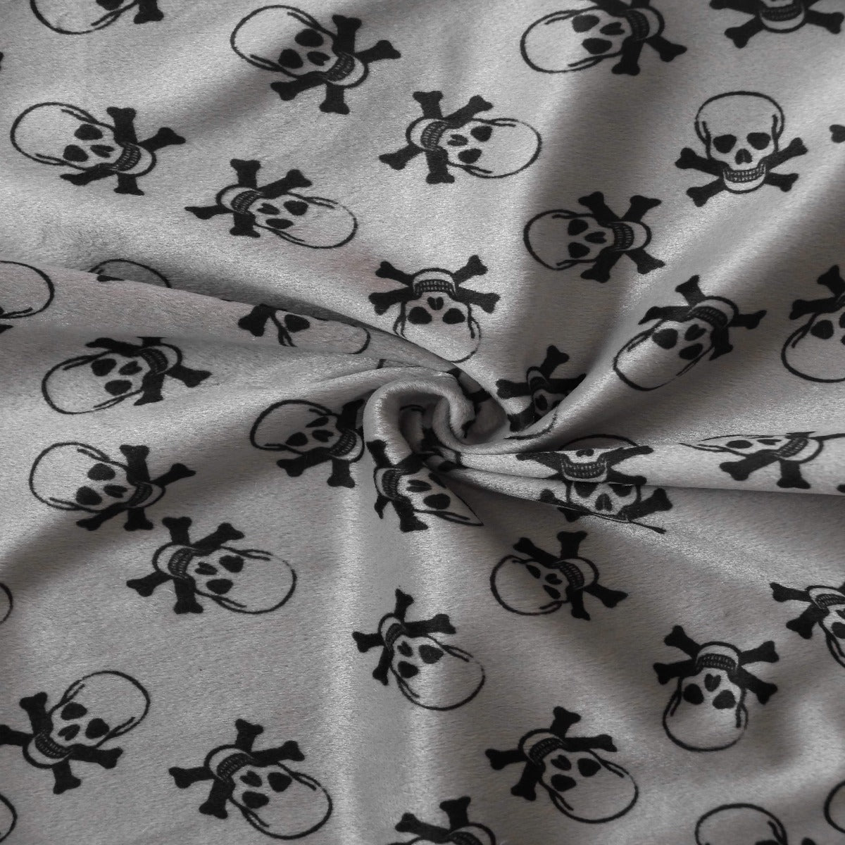 Gray Velboa Skull Print Faux Fur Fabric - Fashion Fabrics Los Angeles
