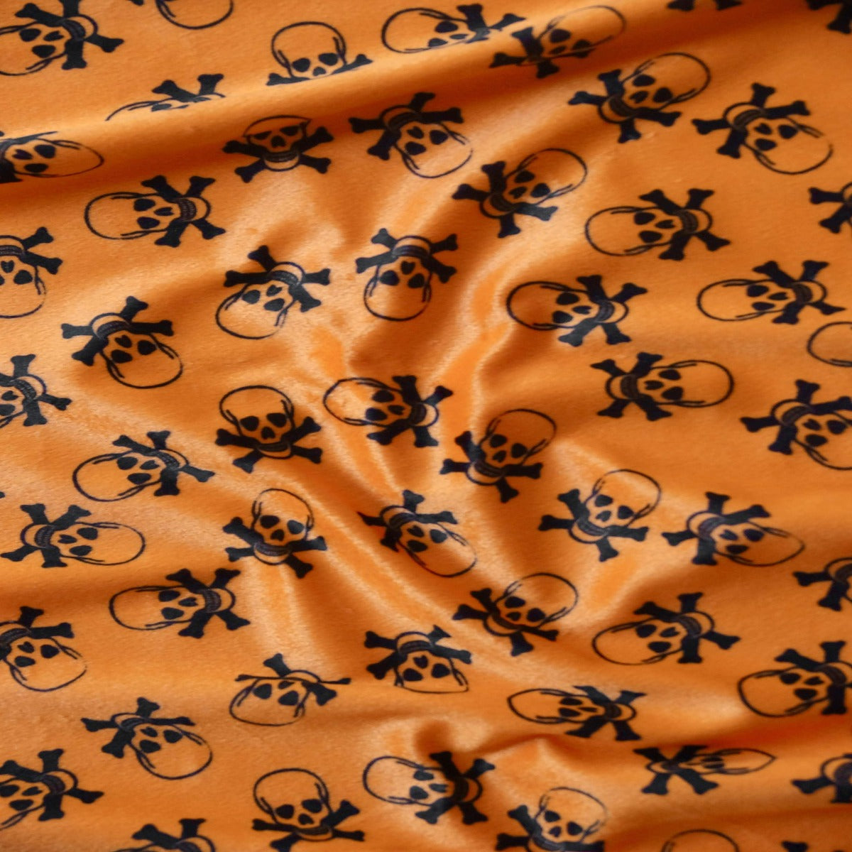 Orange Velboa Skull Print Faux Fur Fabric - Fashion Fabrics Los Angeles