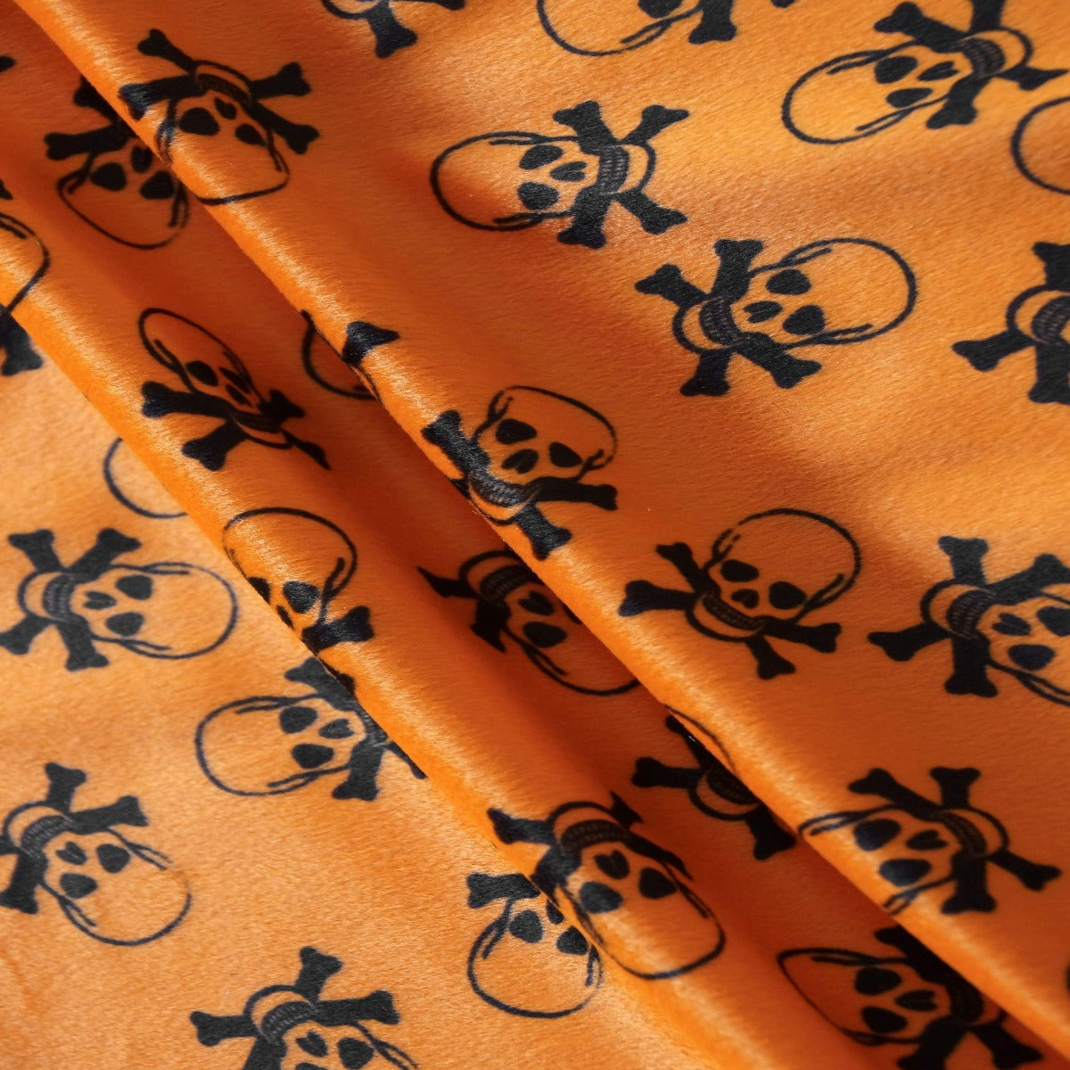 Orange Velboa Skull Print Faux Fur Fabric - Fashion Fabrics Los Angeles