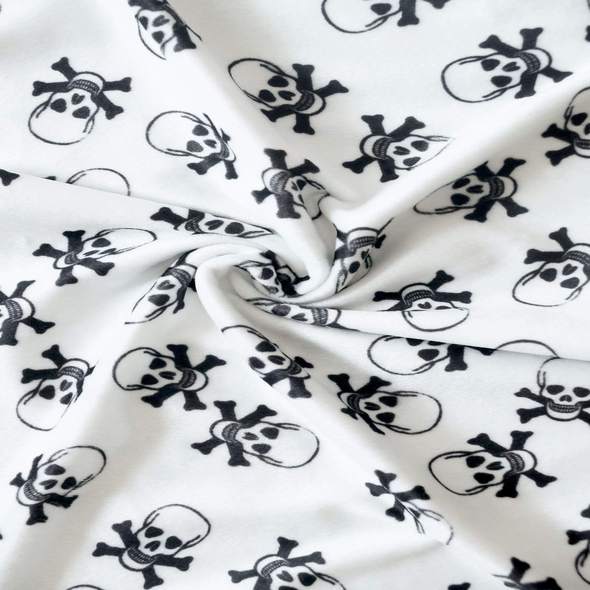 White Velboa Skull Print Faux Fur Fabric - Fashion Fabrics Los Angeles