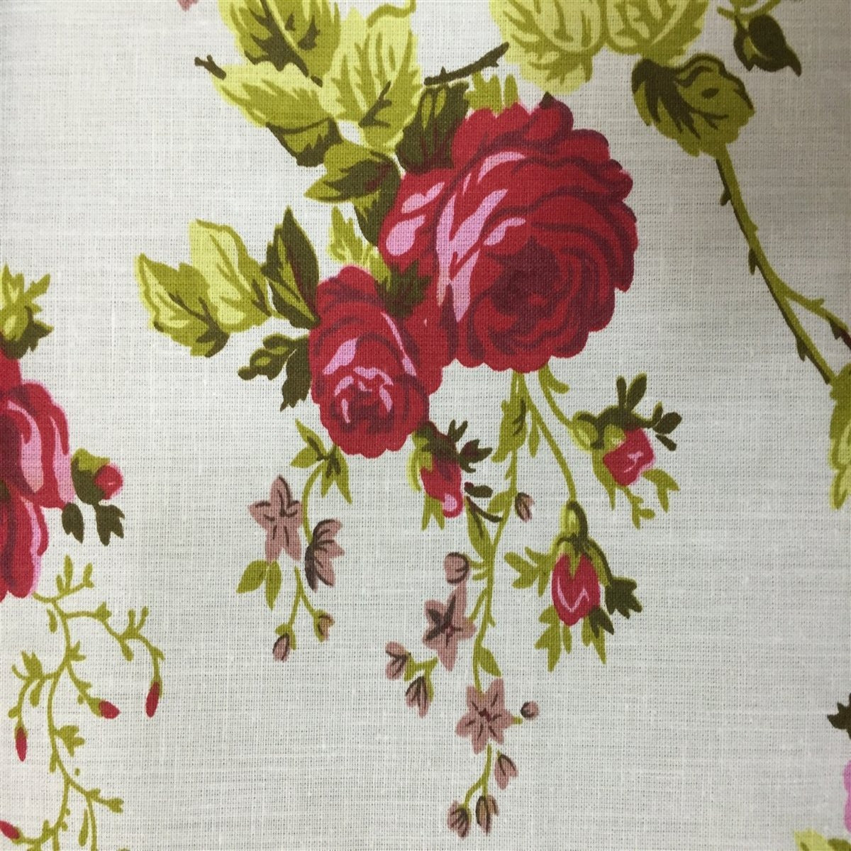 White Red Rose Floral Print Poly Cotton Fabric - Fashion Fabrics Los Angeles