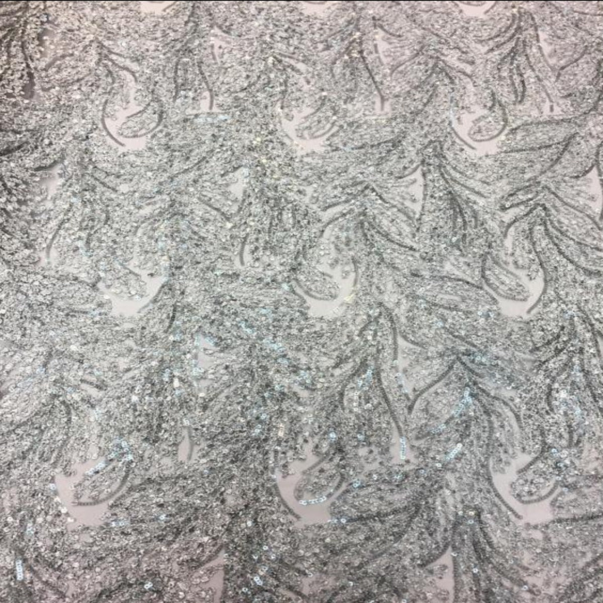 Gray Cozy Pop Thread Floral Sequins Lace Fabric - Fashion Fabrics LLC