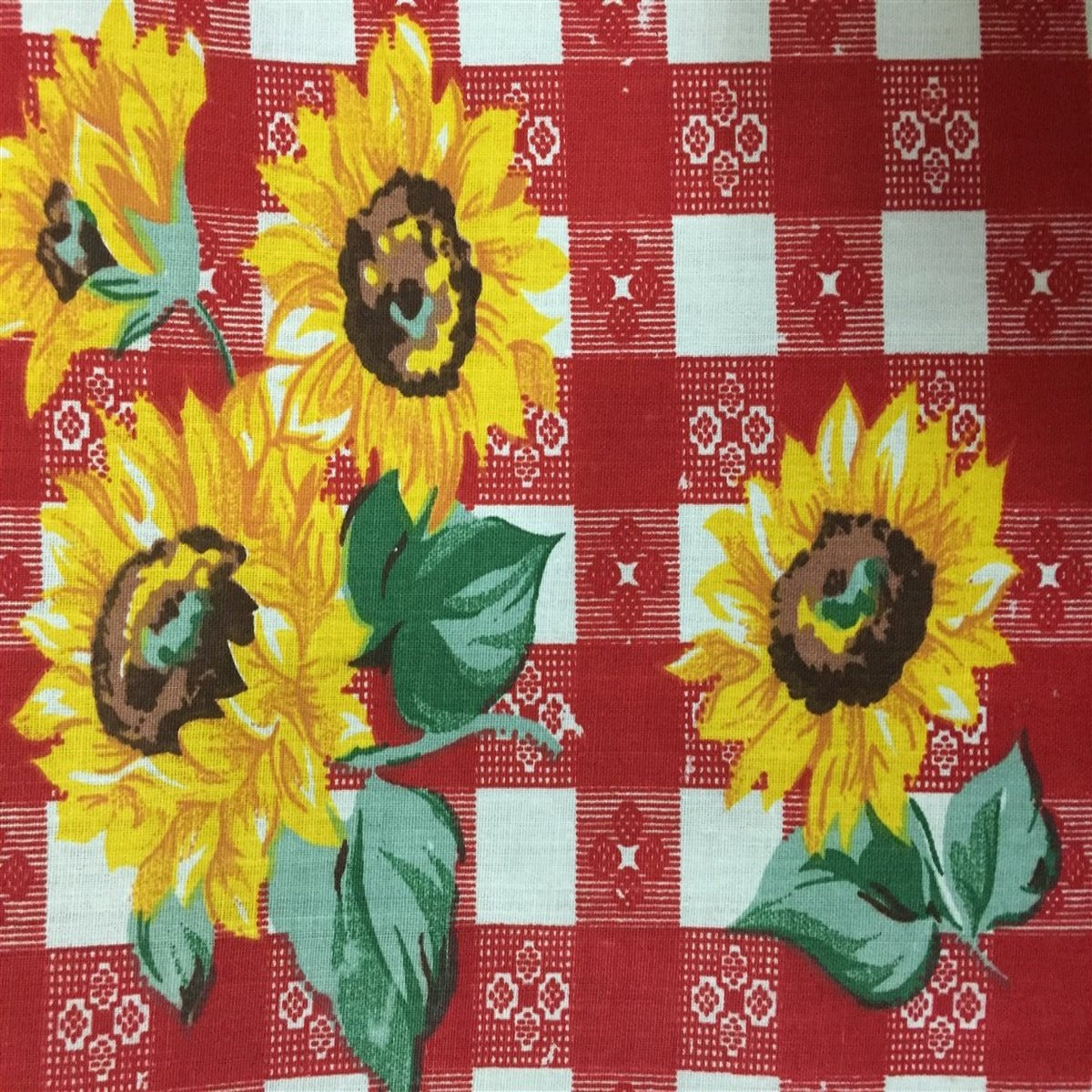 Red Plaid Daisy Print Poly Cotton Fabric - Fashion Fabrics Los Angeles