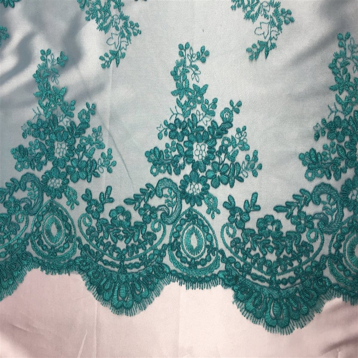 Teal Oswald Embroidered Lace Fabric - Fashion Fabrics LLC