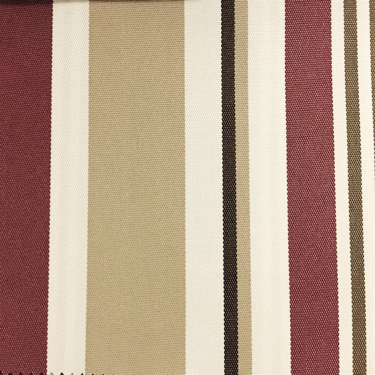 Burgundy Khaki Multi Striped Oak 100% Waterproof Outdoor Canvas Patio Fabric - Fashion Fabrics Los Angeles