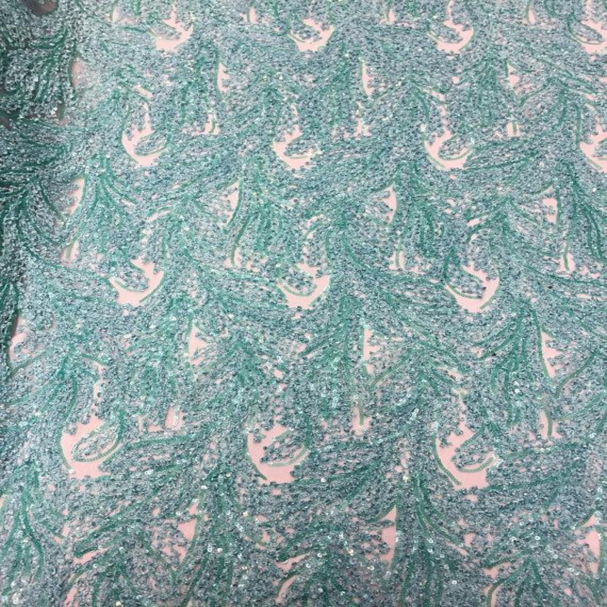 Mint Cozy Pop Thread Floral Sequins Lace Fabric - Fashion Fabrics LLC