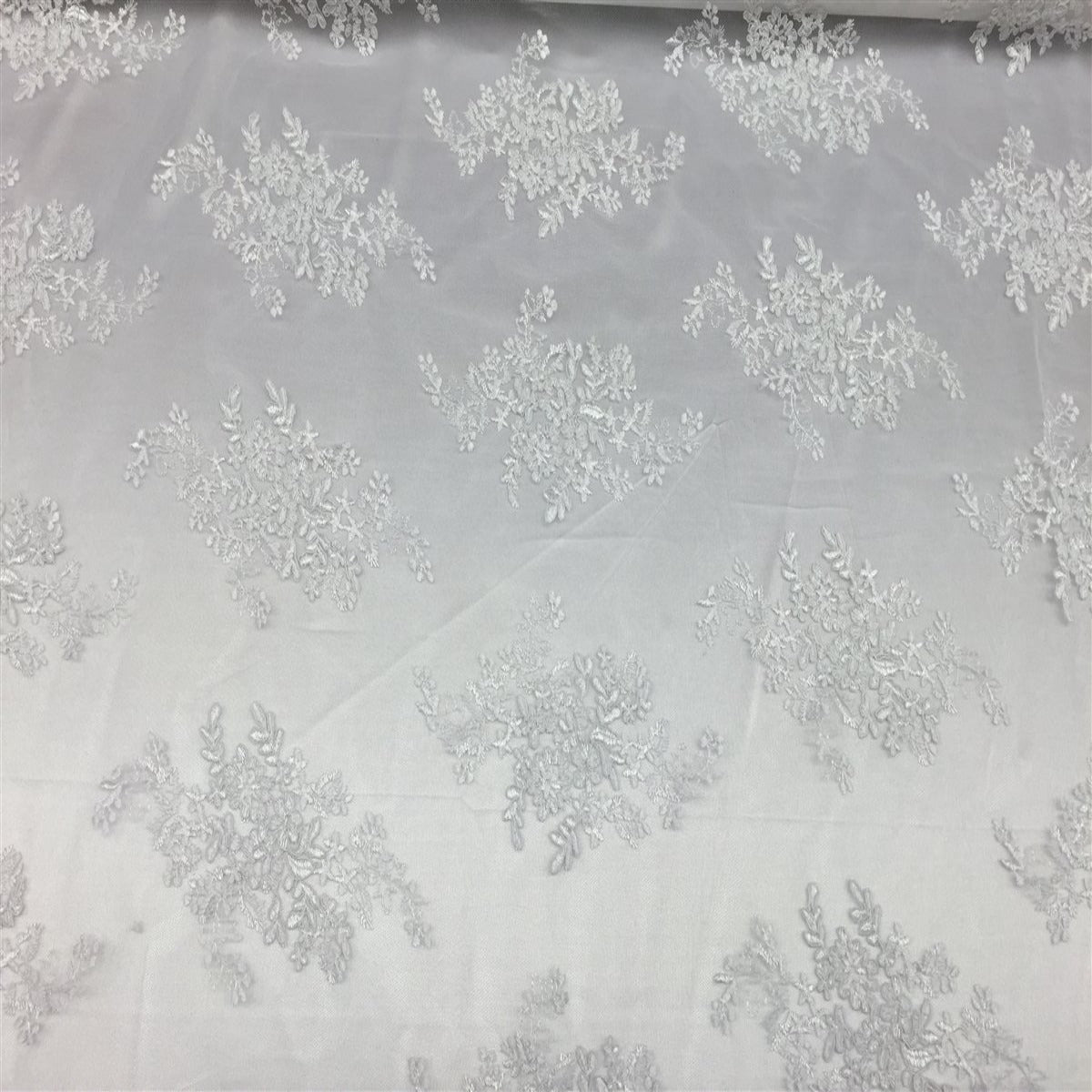 White Oswald Embroidered Lace Fabric - Fashion Fabrics LLC