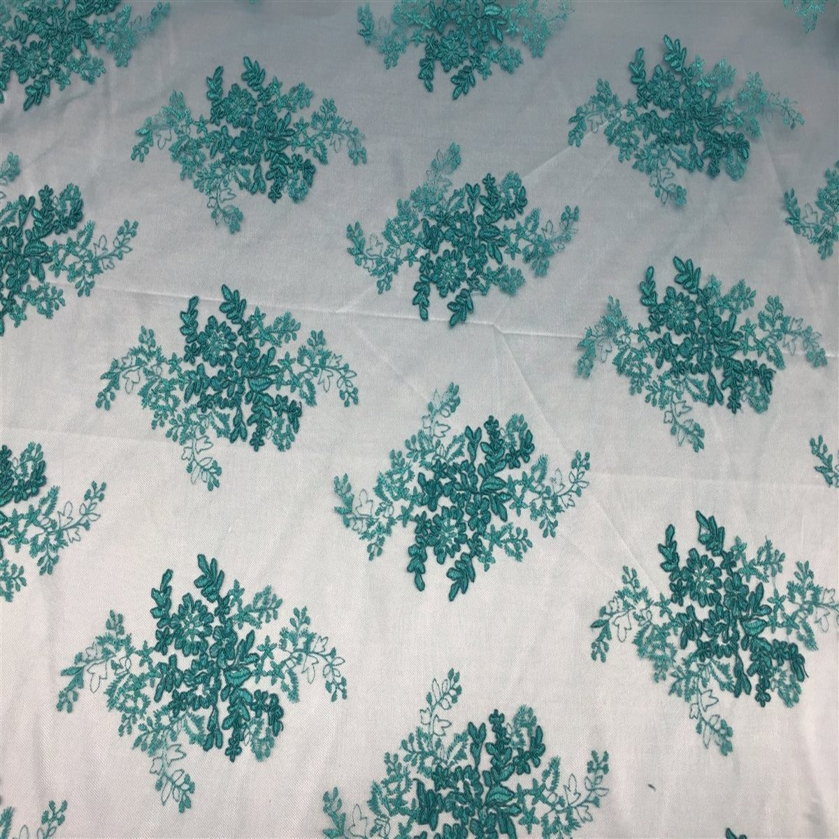 Teal Oswald Embroidered Lace Fabric - Fashion Fabrics LLC