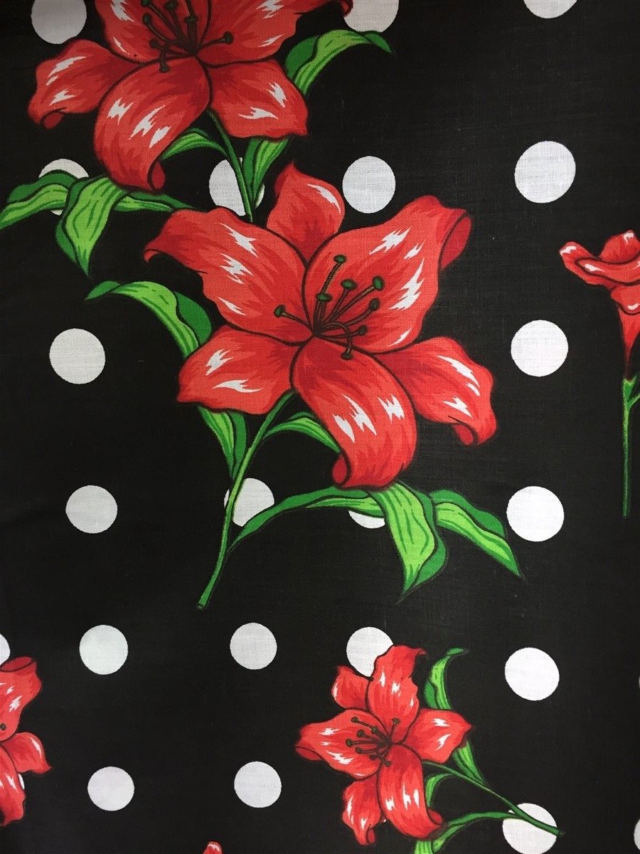 Black Lily Flowers Poly Cotton Fabric - Fashion Fabrics Los Angeles