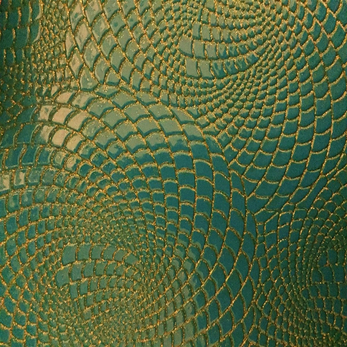 Gold / Turquoise 2 - Tone Galaxy Swirl Vinyl Fabric - Fashion Fabrics Los Angeles