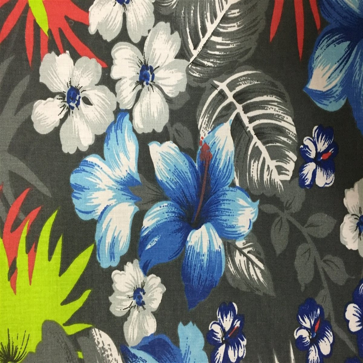 Charcoal Gray Hawaiian Print Poly Cotton Fabric - Fashion Fabrics Los Angeles