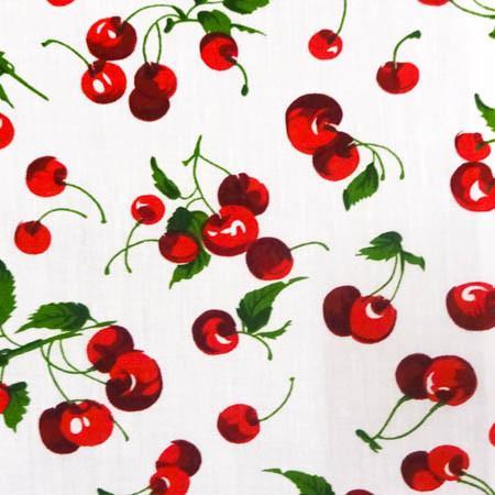 White Cherry Print Poly Cotton Fabric - Fashion Fabrics Los Angeles