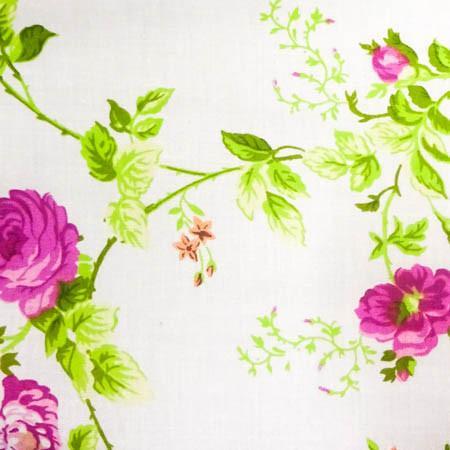 White Pink Rose Floral Print Poly Cotton Fabric - Fashion Fabrics Los Angeles