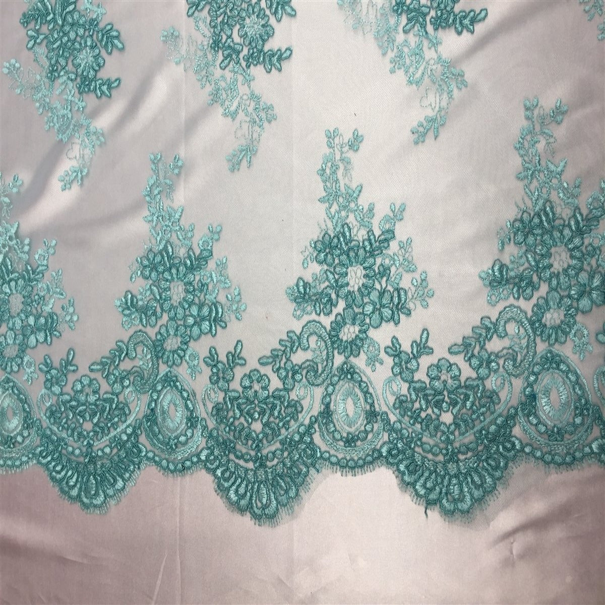 Mint Oswald Embroidered Lace Fabric - Fashion Fabrics LLC