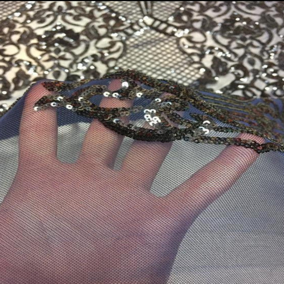 Navy Chantal Deluxe Sequins Lace Fabric - Fashion Fabrics LLC