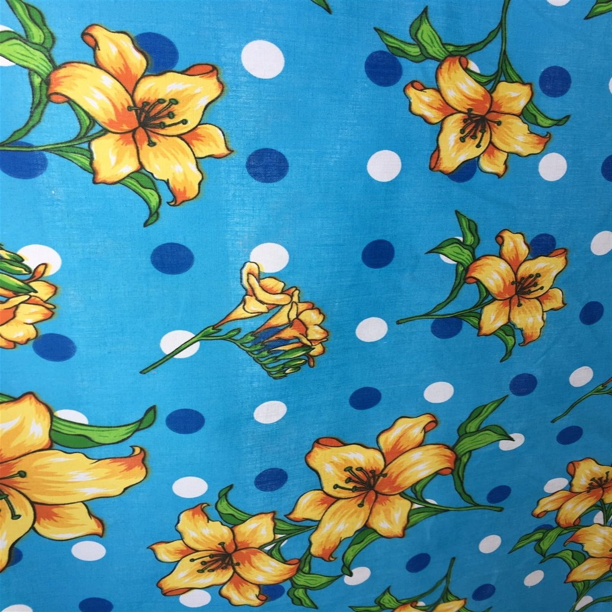 Blue Lily Flowers Poly Cotton Fabric - Fashion Fabrics Los Angeles