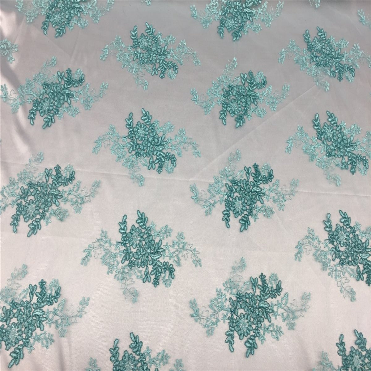 Mint Oswald Embroidered Lace Fabric - Fashion Fabrics LLC