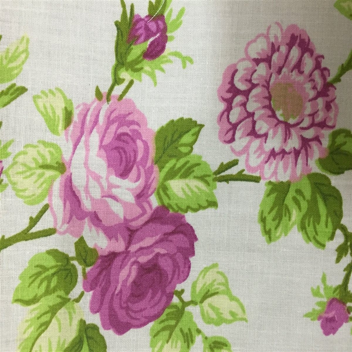 White Pink Rose Floral Print Poly Cotton Fabric - Fashion Fabrics Los Angeles