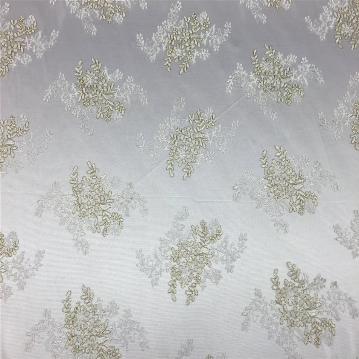 Ivory Gold Oswald Embroidered Lace Fabric - Fashion Fabrics LLC