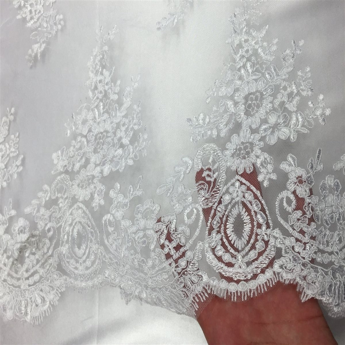 White Oswald Embroidered Lace Fabric - Fashion Fabrics LLC