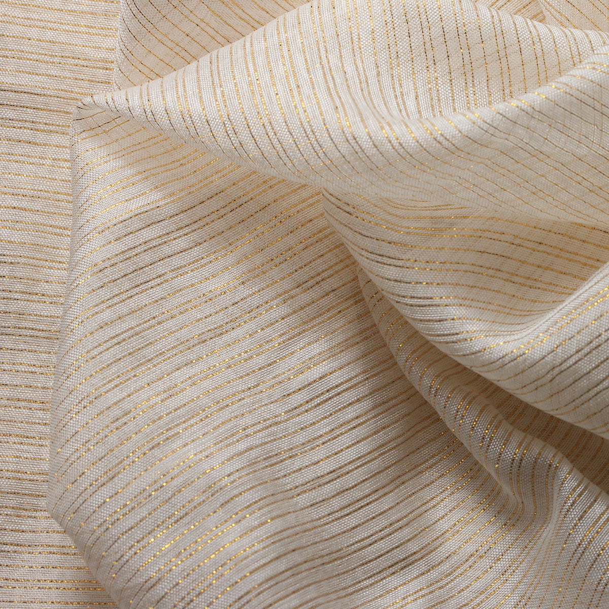 Ivory Gold Two Shine Stripe Sheer Drapery Home Decor Fabric - Fashion Fabrics Los Angeles