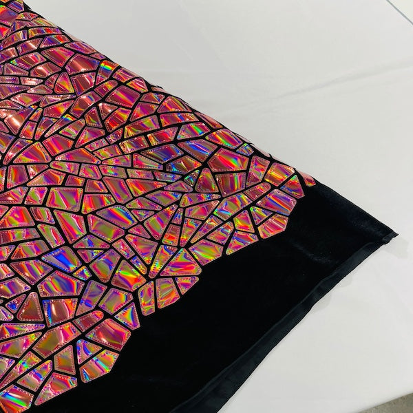 Shattered Glassed Metallic Foil Stretch Velvet Fabric