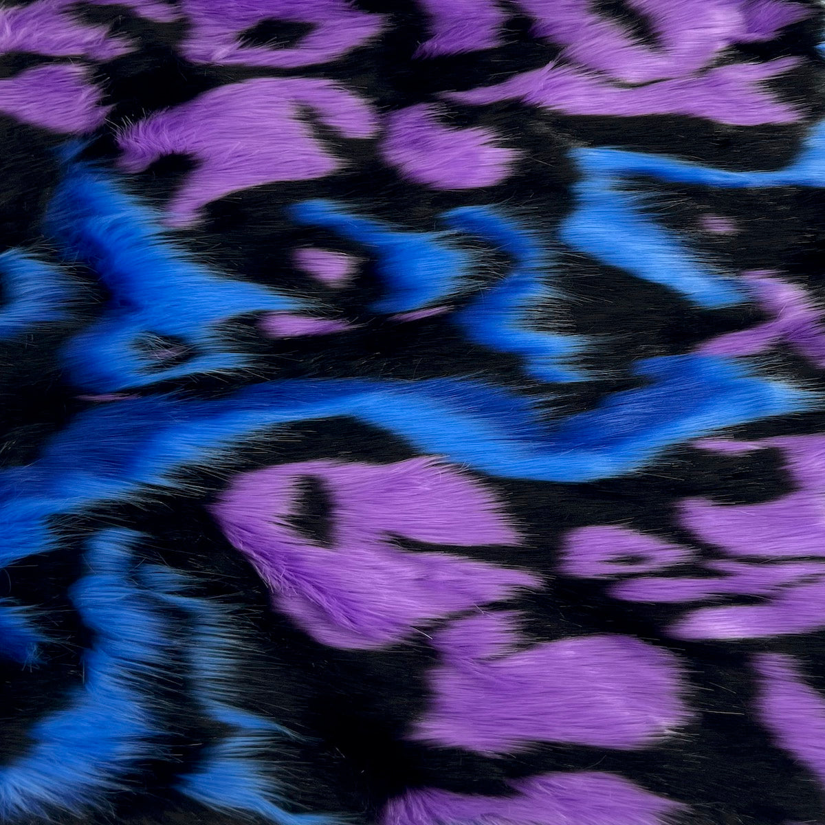 Bleu | Violet | Tissu Fausse Fourrure Patchwork Lave Noir