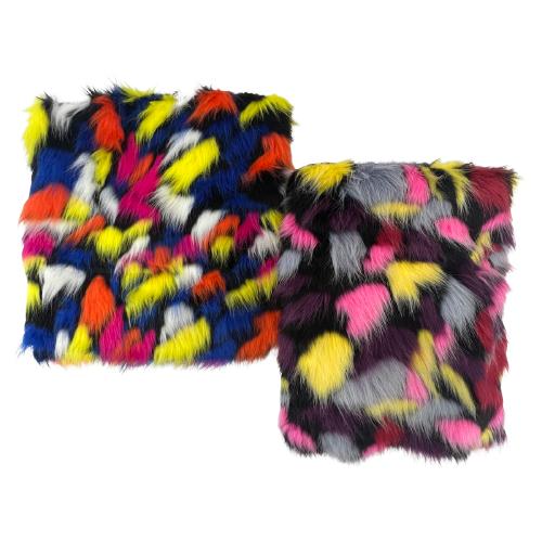 Pink | Purple | Gray | Yellow Puzzled Multicolor Faux Fur Fabric