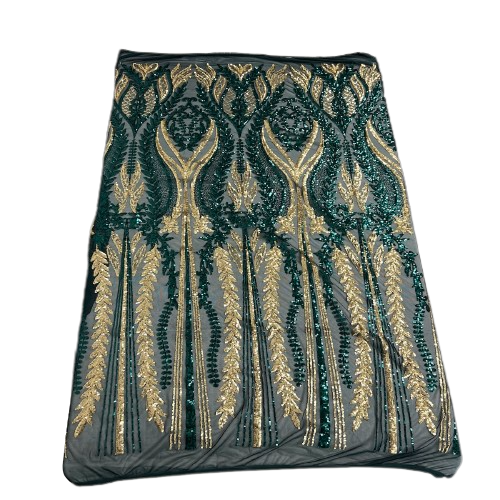 Hunter Green | Gold Alina Damask Sequins Lace Fabric