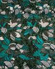 Tissu vert chasseur Giselle à paillettes florales multicolores