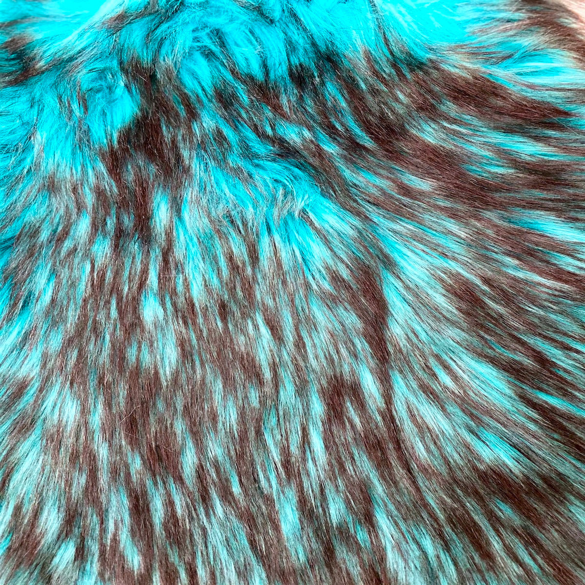 Turquoise Blue Black Husky Print Long Pile Shaggy Faux Fur Fabric