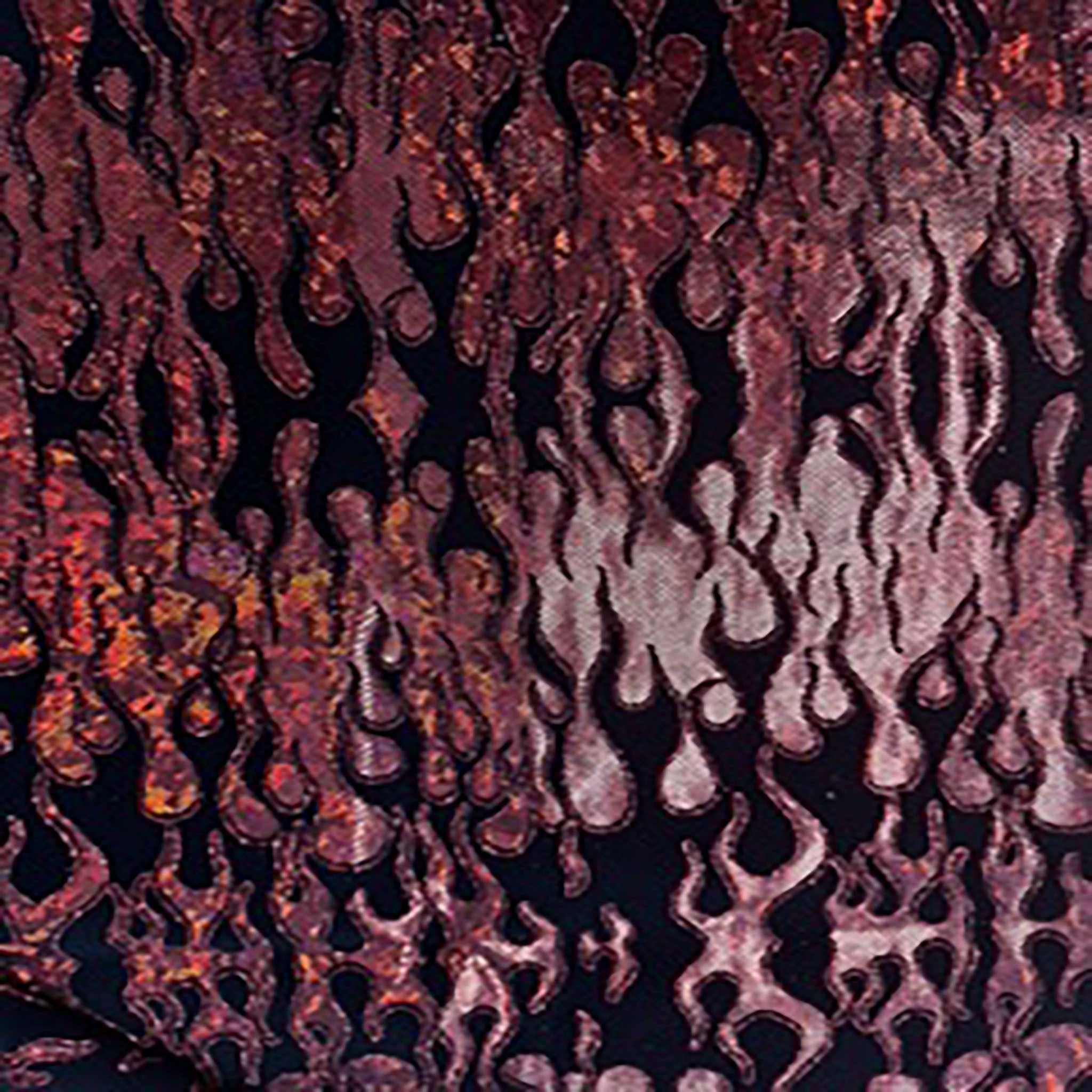 Flocking Flame Nylon Spandex Tricot Fabric with Hologram  | Spandex Palace